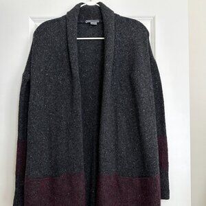 VINCE Wool Cashmere Blend Open Front Long Cardigan in Gray Burgundy Size XS